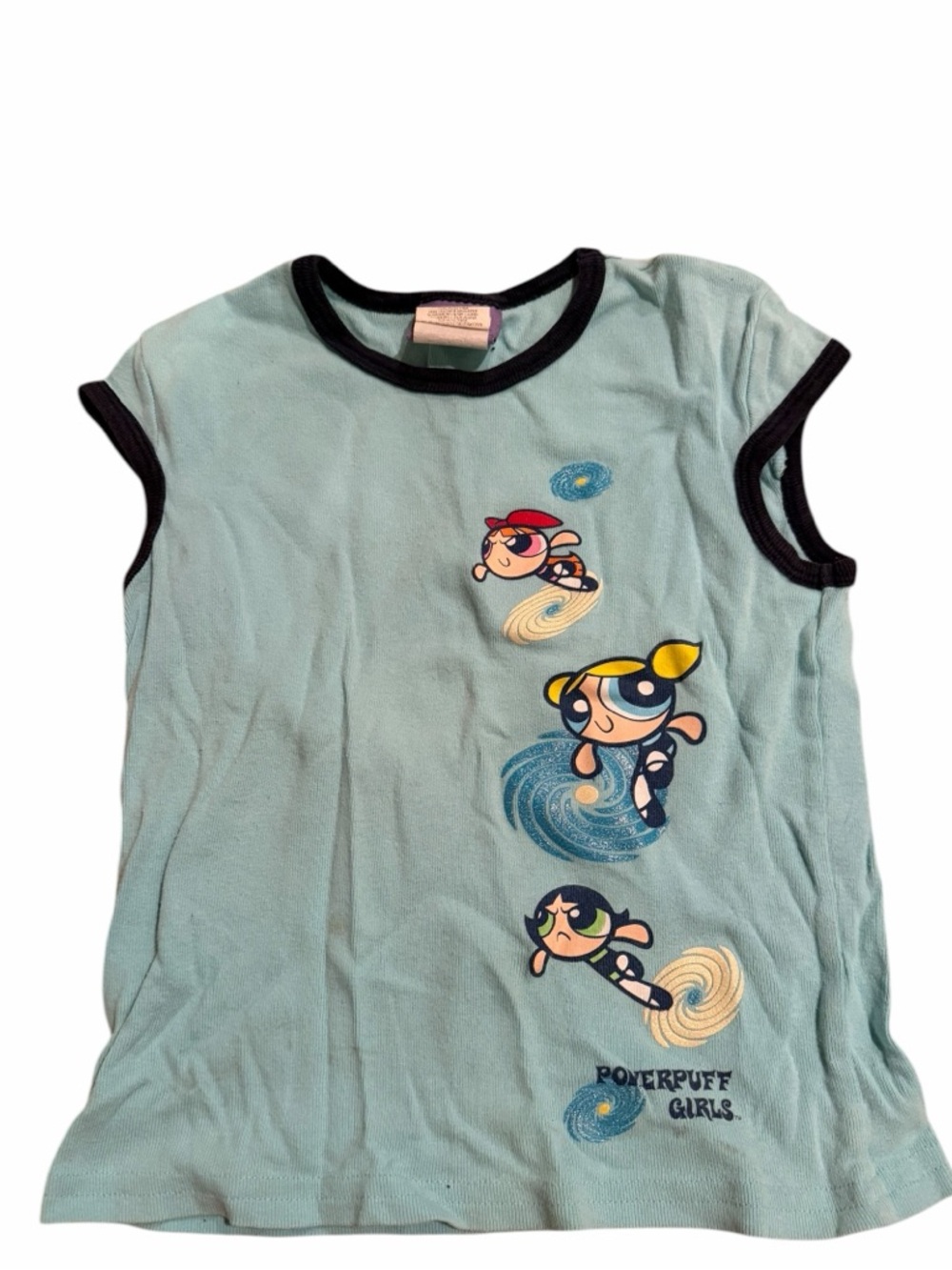 Vintage Y2K 2000 Powerpuff Girls Kids Top Shirt Blue Cartoon Network Size Large
